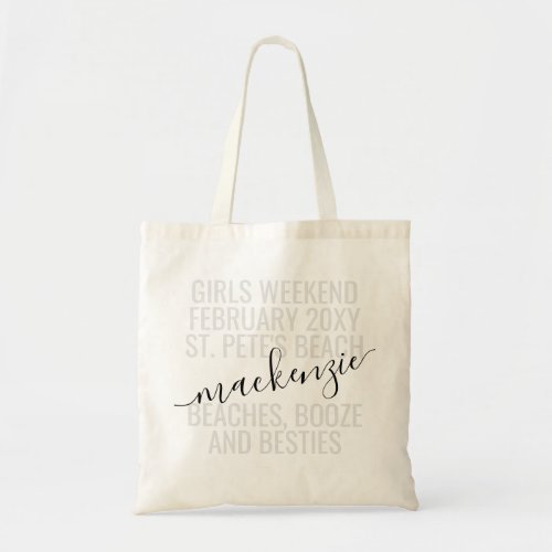 Beaches Booze Besties Girls Trip Custom Name Tote Bag