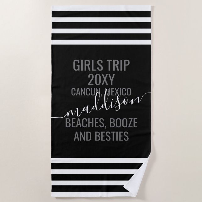 Beaches Booze Besties Personalized Bachelorette Beach Towel (Front)