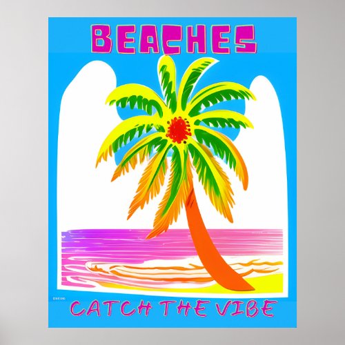 Beaches Catch The Vibe Vintage Travel Poster