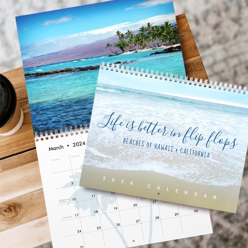 Beaches of Hawaii California Life in Flip Flops Calendar