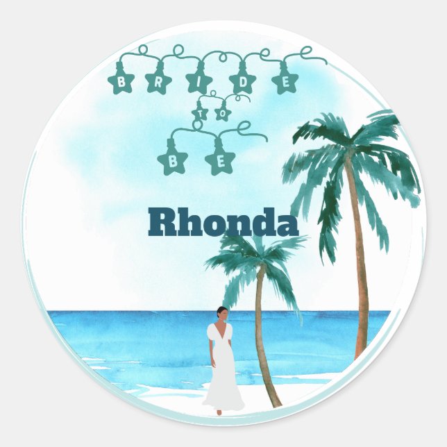 Beachfront Belle  Wedding Design   Classic Round Sticker (Front)