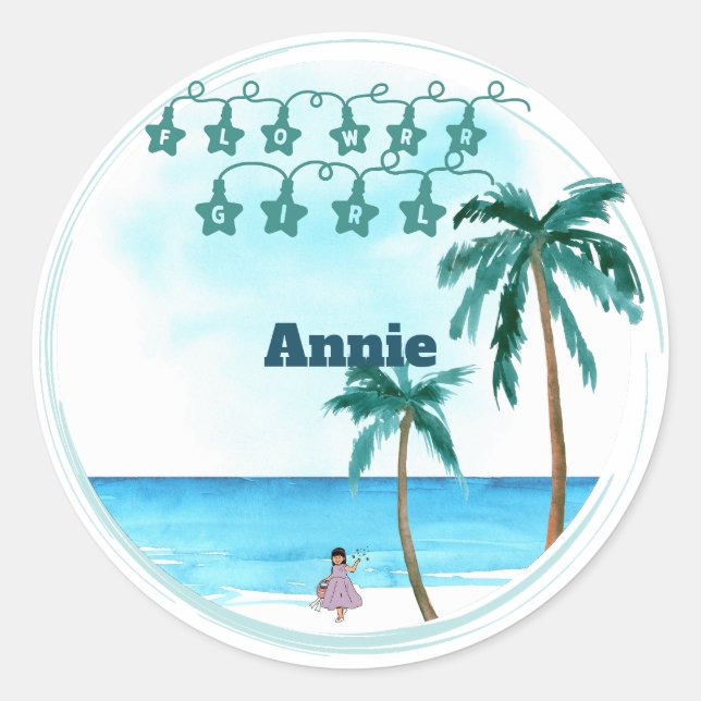 Beachfront Belle Wedding Design Classic Round Sticker (Front)