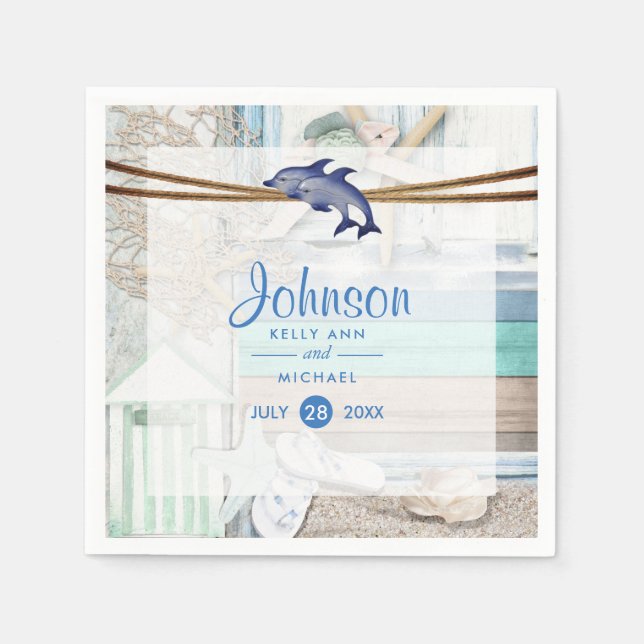 Beachfront Dolphin Wedding Paper Napkins (Front)