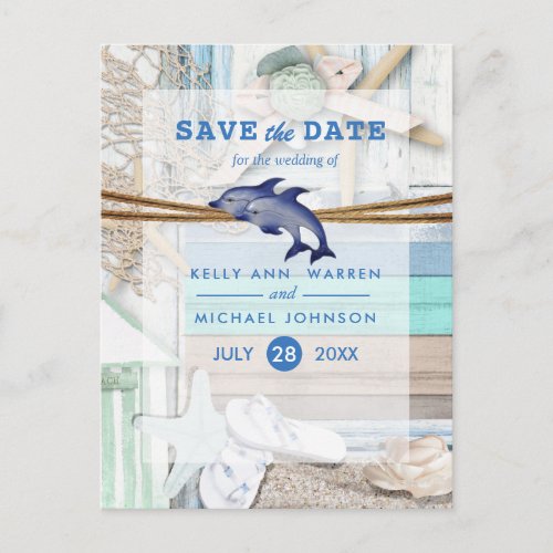 Beachfront Dolphin Wedding _ Save the Date Announcement Postcard