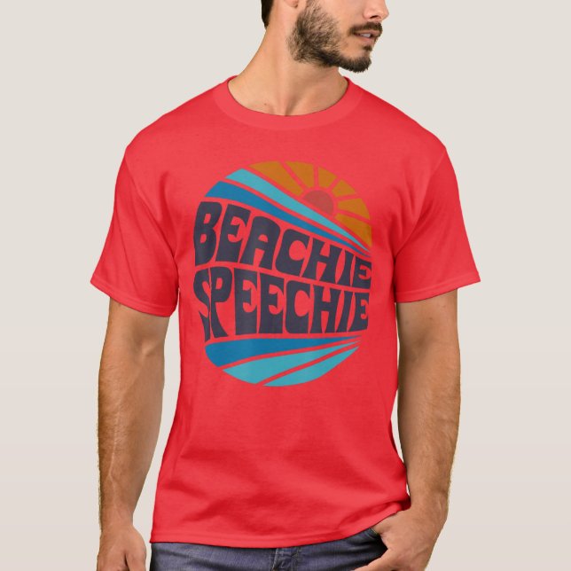 Beachie Speechie Speech Therapy Beach Retro Summer T-Shirt (Front)