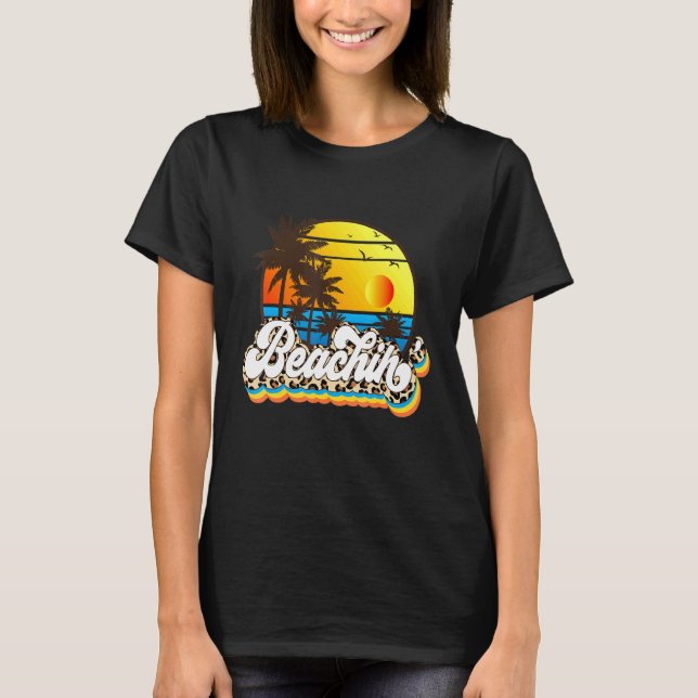 Beachin' Retro Leopard Sunset Graphic T-Shirt (Front)