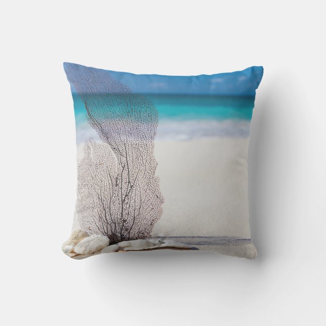 Beaching It Coral Throw Pillow (Front)
