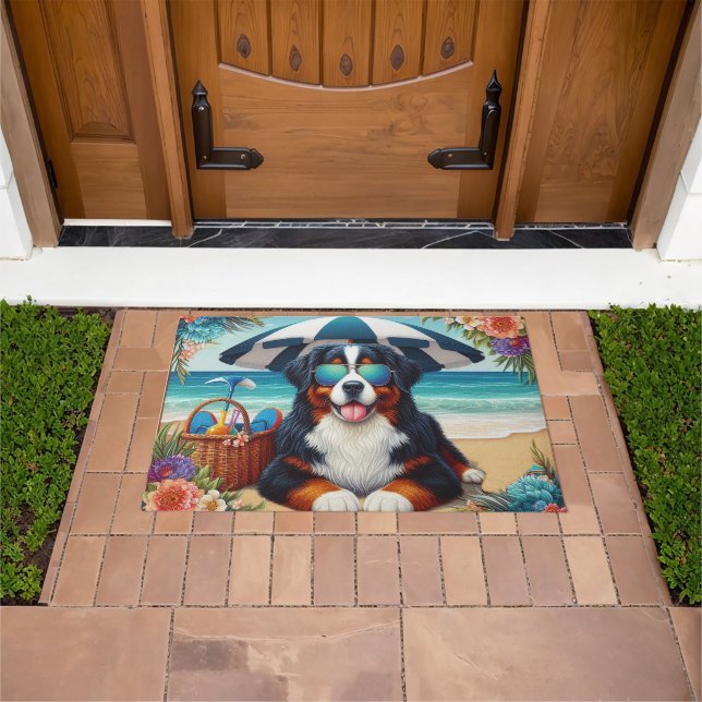 Beachside Bernese Bliss: Cool Dog with Sunglasses Doormat (Outdoor)