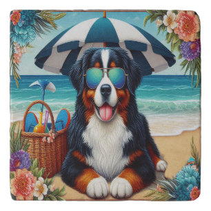 Beachside Bernese Bliss: Cool Dog with Sunglasses Trivet