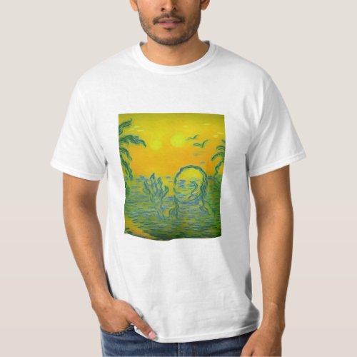 Beachside Bonanza Whimsical Skeleton Sunset Scene T_Shirt