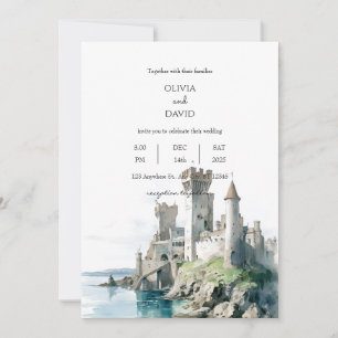 Beachside Coastal Landscape Castle Ruins Wedding Invitation