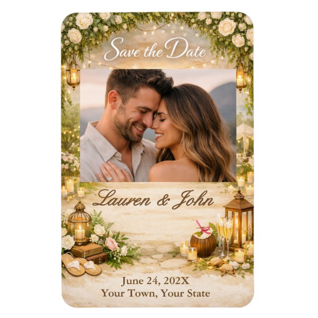 Beachside Garde Photo Save The Date Wedding Magnet (Vertical)
