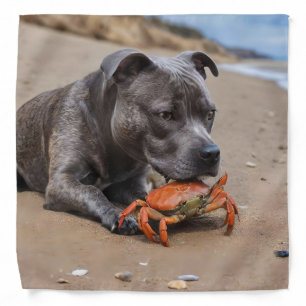 "Beachside Pals: A Staffy and Its Crab Companion" Bandana