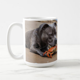 "Beachside Pals: A Staffy and Its Crab Companion" Coffee Mug