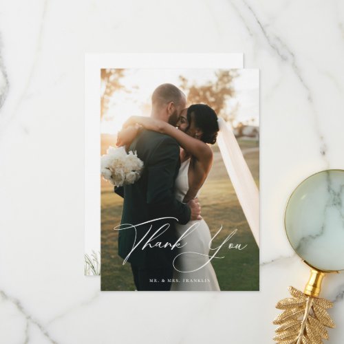 Beachside Pampas Grass Wedding Photo Thank You Card