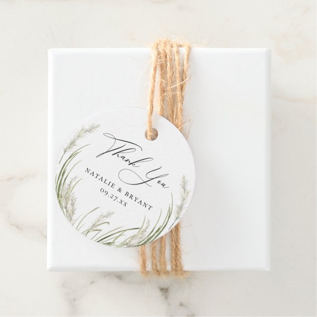Beachside Pampas Grass Wedding Thank You Favor Tags (In Situ)