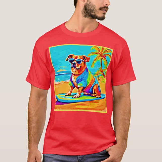 Beachside Pup: Surfing Charm T-Shirt (Front)