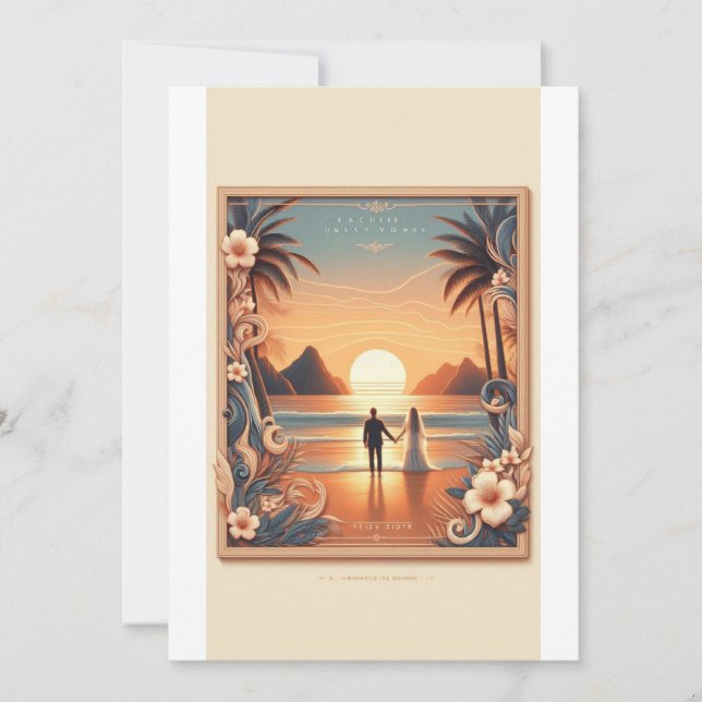 Beachside Sunset Wedding Invitation | Romantic Oce (Front)