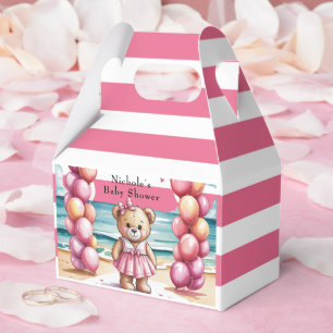 Beachside Teddy Bear Balloon Girl Baby Shower  Favor Boxes