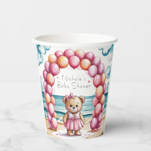Beachside Teddy Bear Balloon Girl Baby Shower Paper Cups