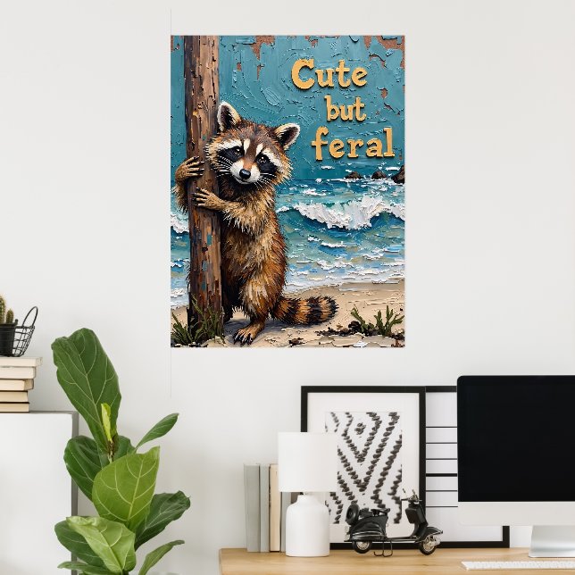 Beachside Wanderer: Raccoon on the Post Poster (Home Office)
