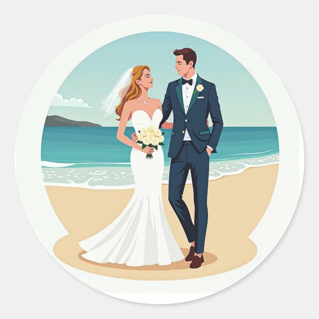 Beachside Wedding Couple Sticker (Front)