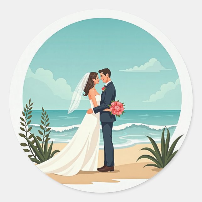 Beachside Wedding Sticker  (Front)