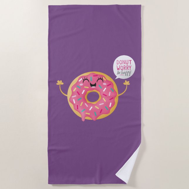 Beachtowel Girls Funny Donut Worry Be Happy Beach Towel (Front)