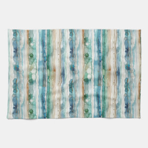 Beachy abstract, alcohol ink stripes kitchen towel