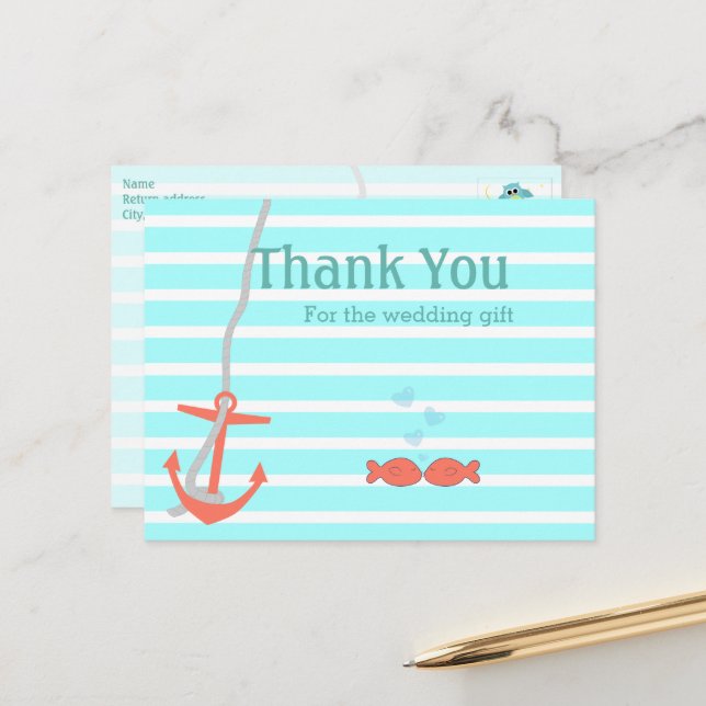 Beachy Anchor Thank You Postcard (Front/Back In Situ)