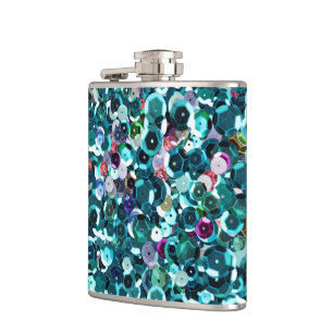 Beachy Aqua Blue Faux Sequins Flask