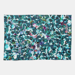 Beachy Aqua Blue Faux Sequins Kitchen Towel