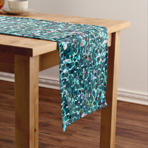 Beachy Aqua Blue Faux Sequins Short Table Runner