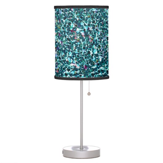 Beachy Aqua Blue Faux Sequins Table Lamp (Left)