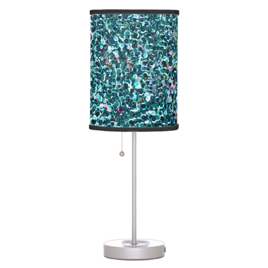 Beachy Aqua Blue Faux Sequins Table Lamp (Right)