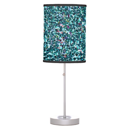 Beachy Aqua Blue Faux Sequins Table Lamp (Front)