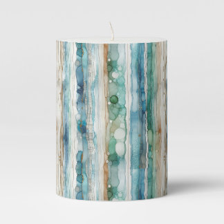 Beachy, artsy abstract ink stripes pillar candle