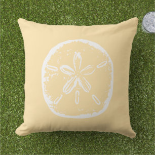 Beachy beige and white sand dollar shell outdoor pillow
