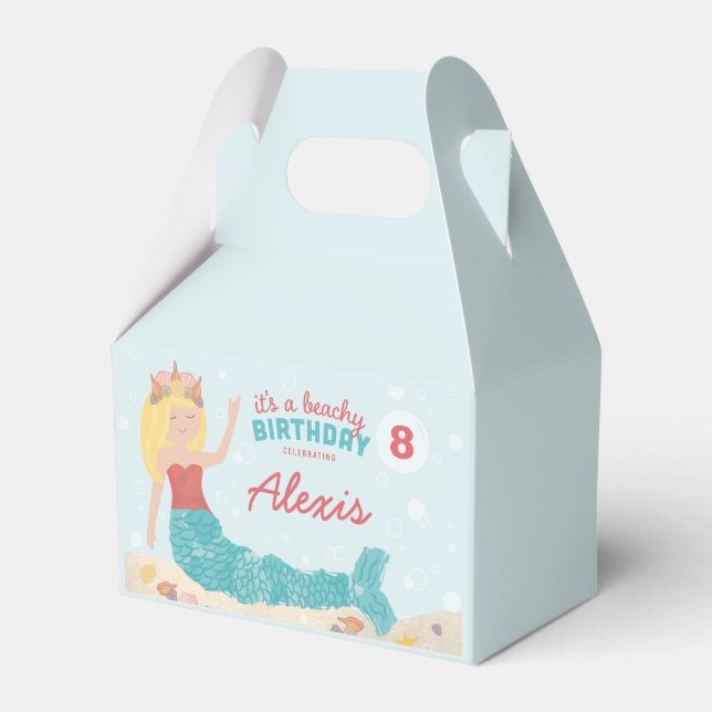 Beachy Birthday Mermaid Favor Box Peach Teal (Front Side)