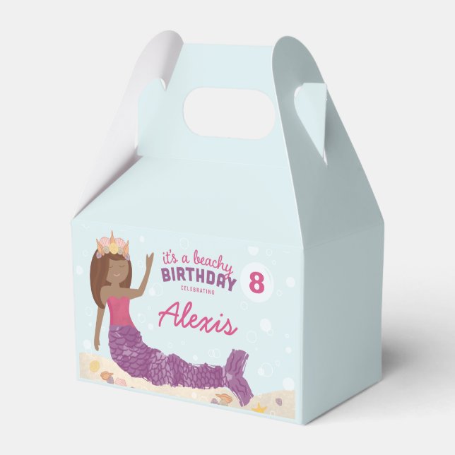 Beachy Birthday Mermaid Favor Box Pink Teal (Front Side)