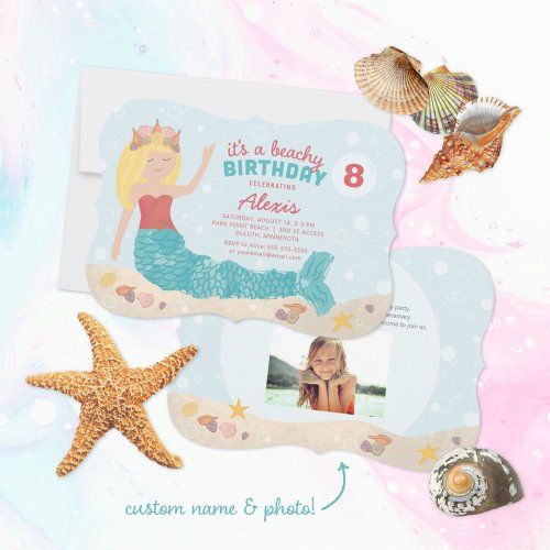 Beachy Birthday Mermaid Invitation Peach Teal