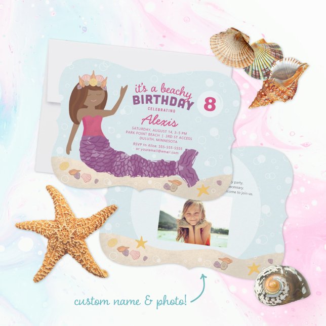 Beachy Birthday Mermaid Invitation Pink Purple (Creator Uploaded)