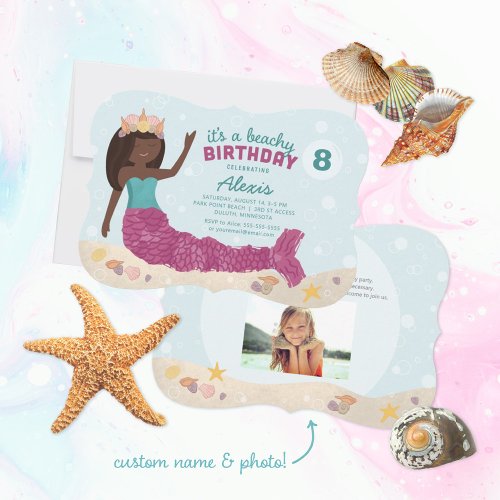 Beachy Birthday Mermaid Invitation Pink Teal