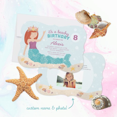 Beachy Birthday Mermaid Invitation Purple Teal