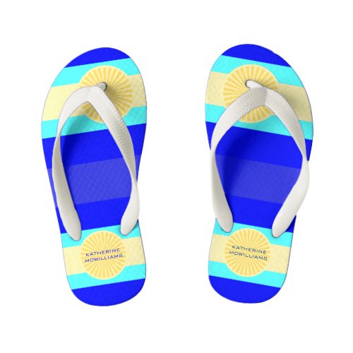 Beachy Bliss Ocean Blues and Sunny Hues_Stripes Kids Flip Flops