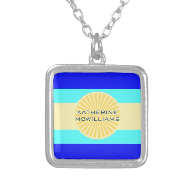 Beachy Bliss: Ocean Blues and Sunny Hues-Stripes- Silver Plated Necklace (Front)