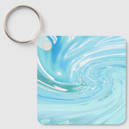 Beachy Blue Abstract Acrylic Pour Keychain