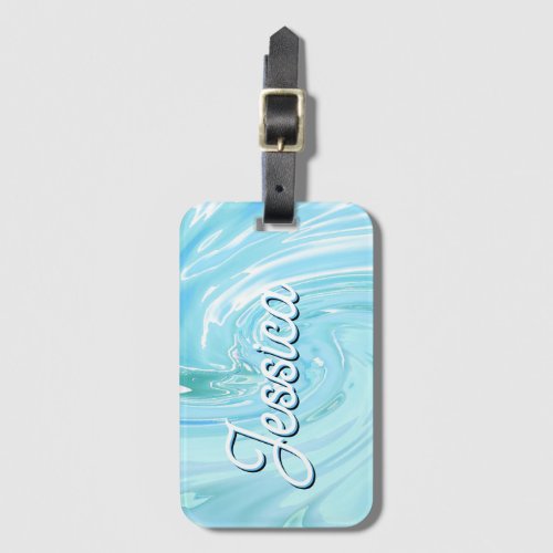 Beachy Blue Abstract Acrylic Pour  Luggage Tag