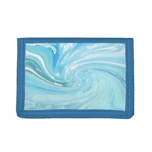 Beachy Blue Abstract Acrylic Pour Trifold Wallet