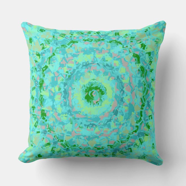 Beachy Blue and Green Abstract Throw Pillow (Front)